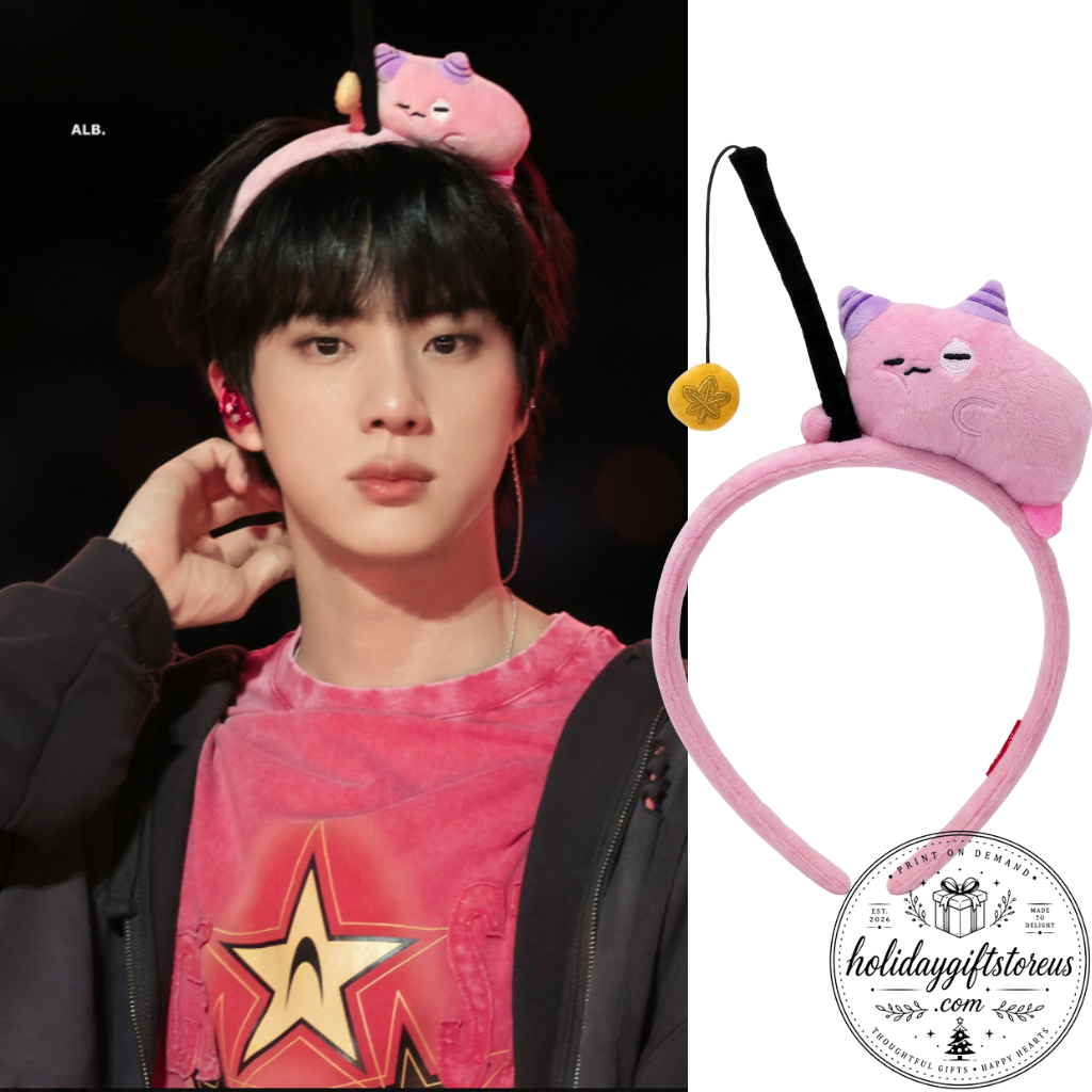 BTS Jin Fishing Pink Bean Headband - World Tour Chicago D2 Edition