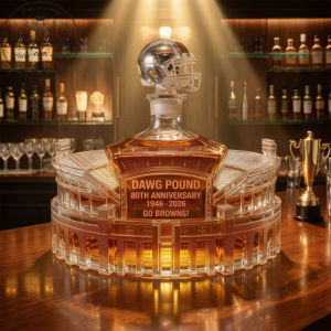 Cleveland Football Dawg Pound 80th Anniversary Stadium Glass Whiskey Decanter Bottle 2