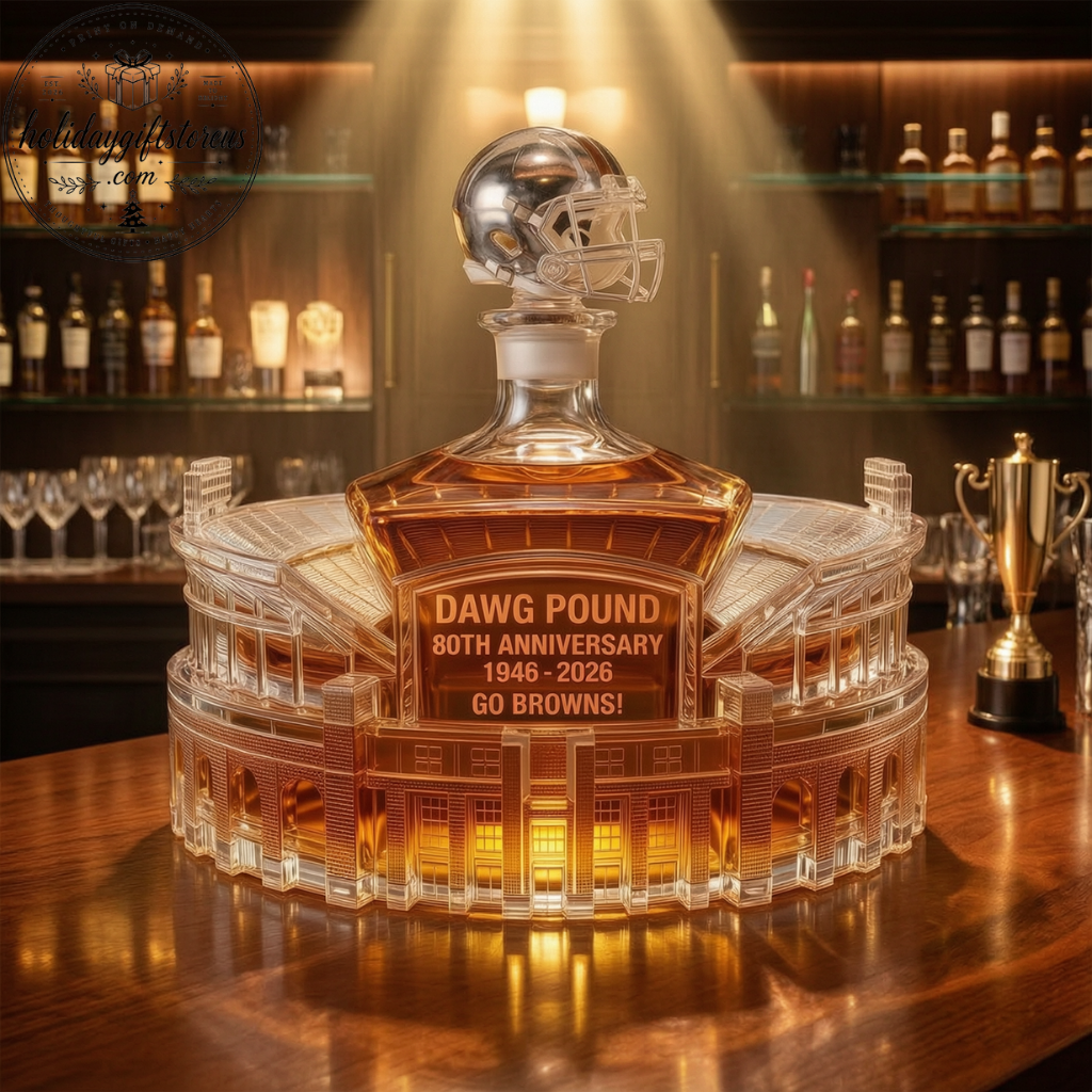 Cleveland Football "Dawg Pound" 80th Anniversary Stadium Glass Whiskey Decanter Bottle