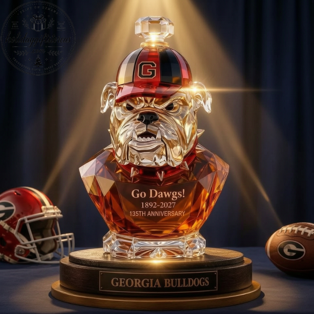 Georgia Bulldogs 135th Anniv. Bulldog Head Glass Whiskey Decanter