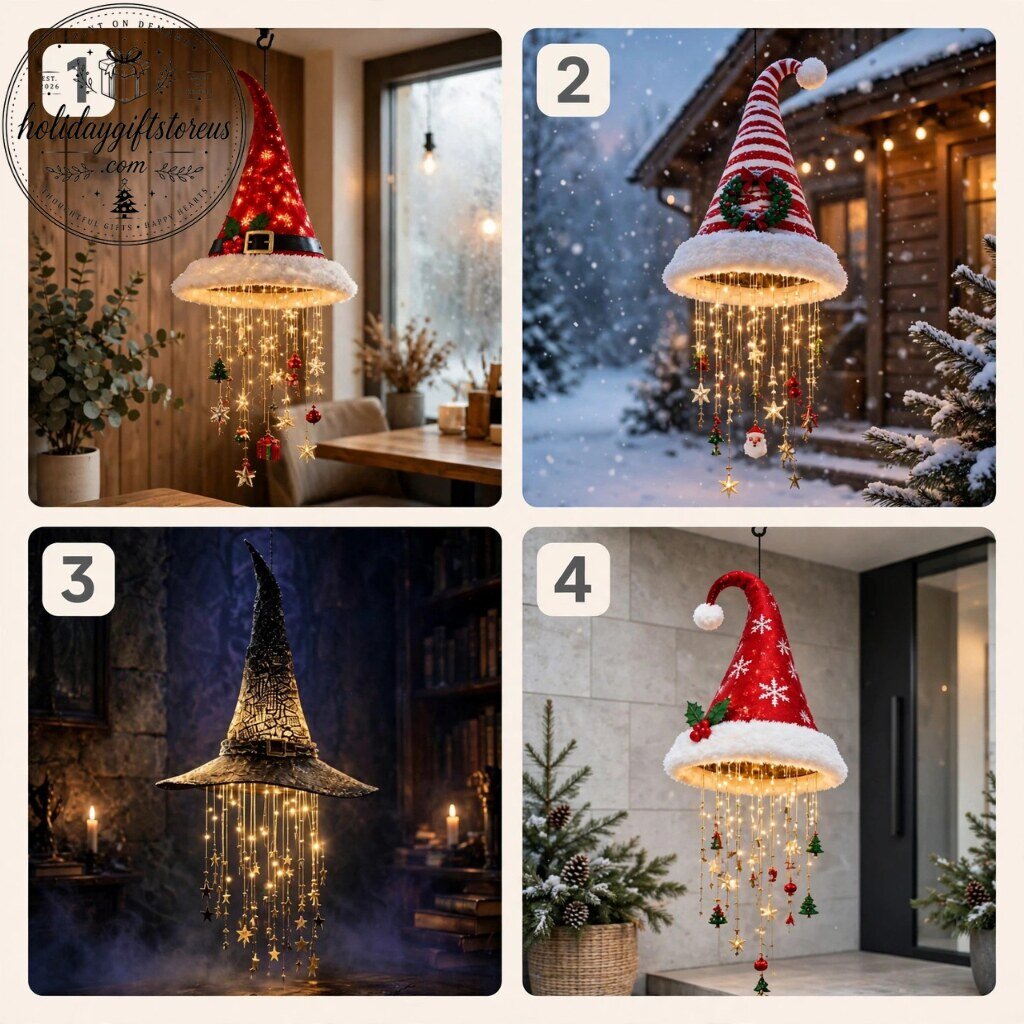 Led light-up Witch Hat Hanging Ornament Glowing Halloween Party Decor Option