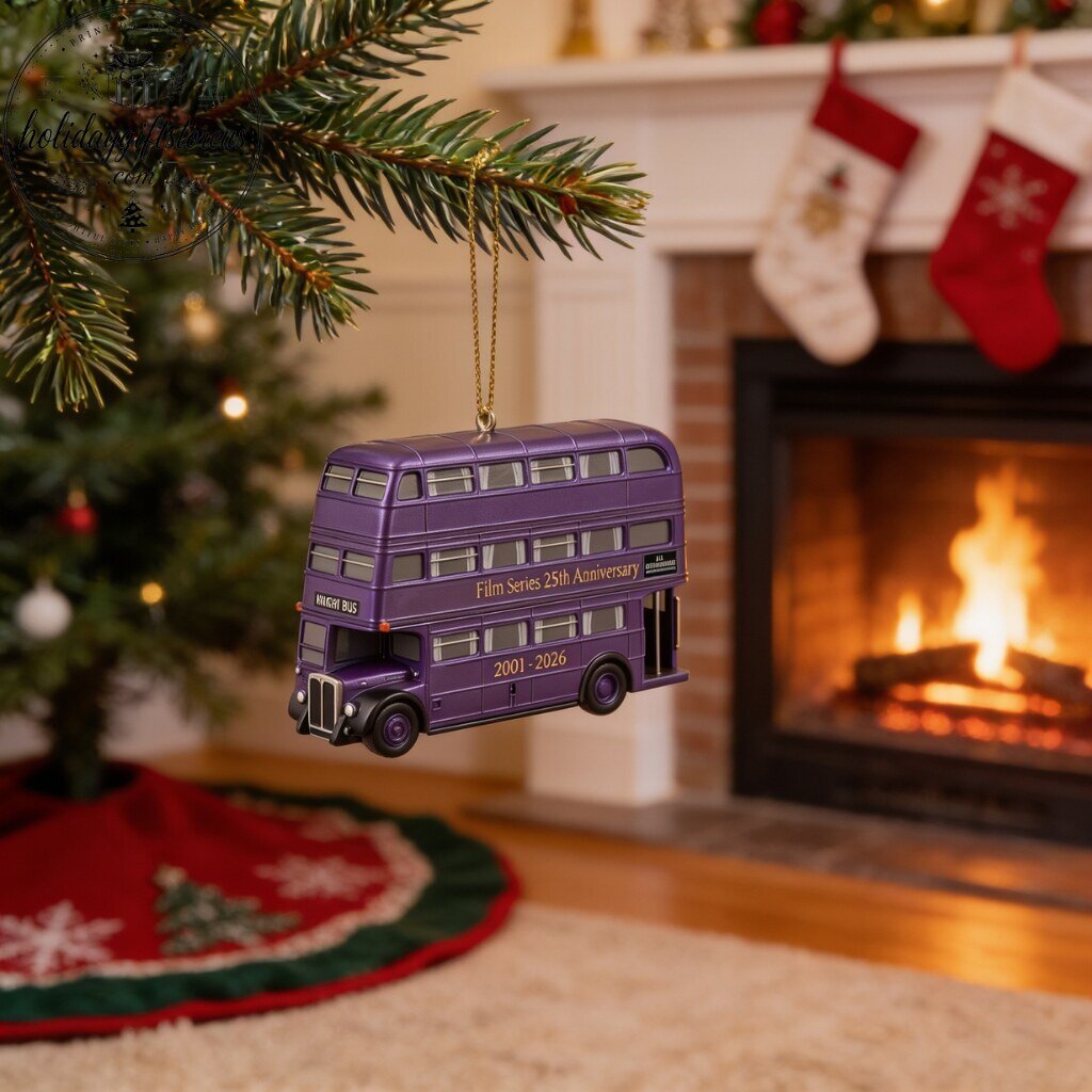 "Top 2026 Collector's Ornaments and Advent Calendars for Unique Holidays" 29 Magical Triple Decker Knight Bus Christmas Ornament – Film Series 25th Anniversary Purple Bus Tree Decor