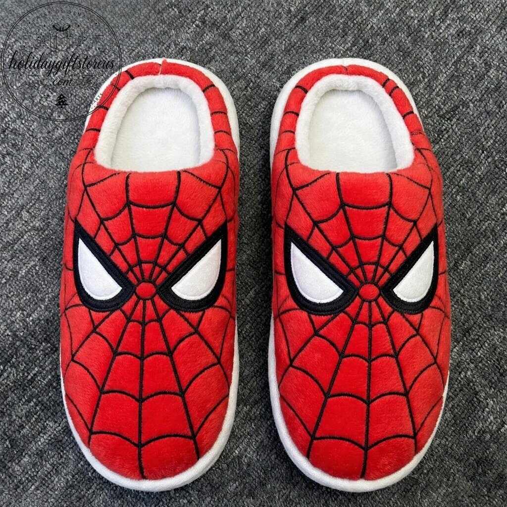 Spider-Man Plush House Slippers – Superhero Red Web Plush Indoor Slip-On Shoes