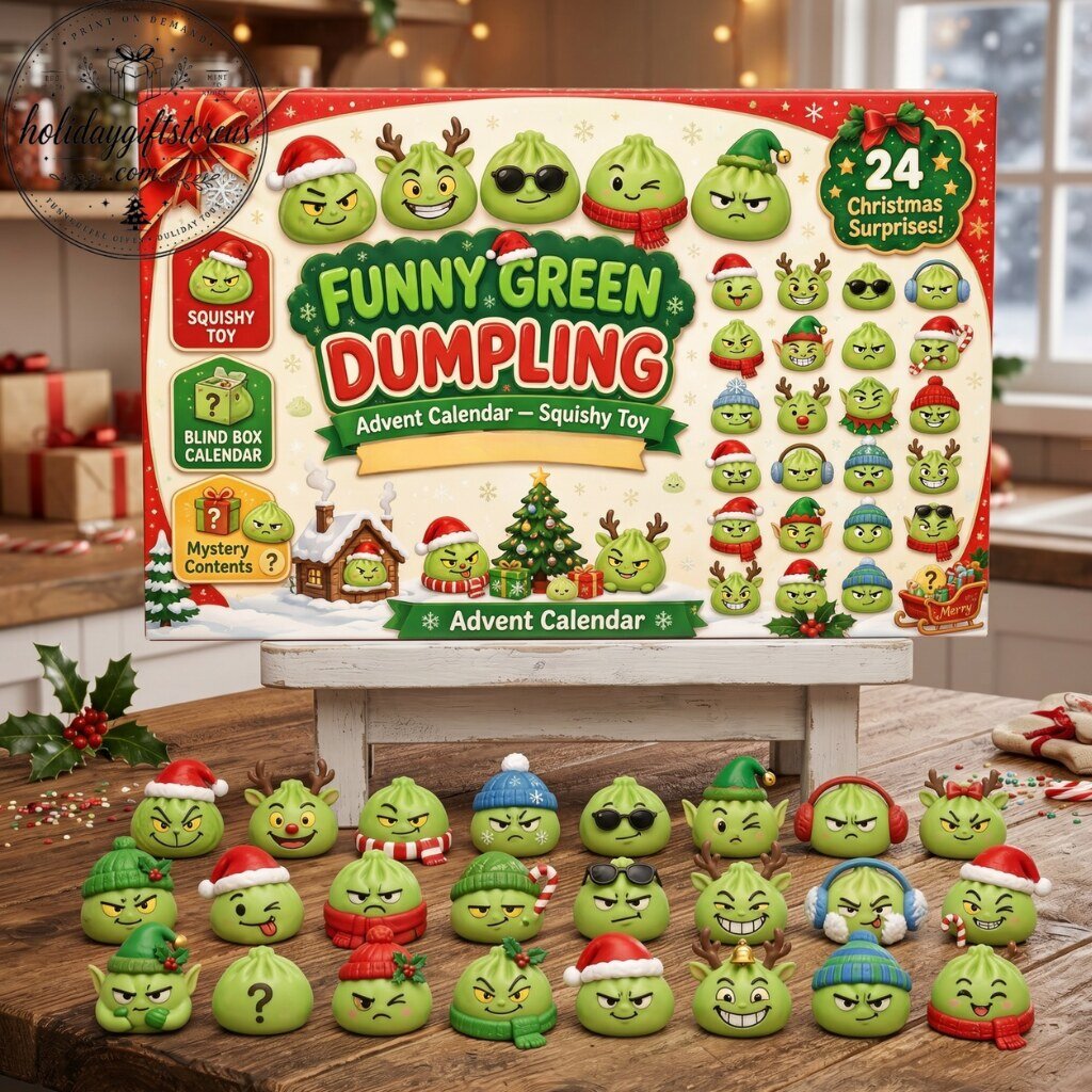 Funny Green Dumpling Advent Calendar 2026 – 24 Days Christmas Squishy Toy Blind Box