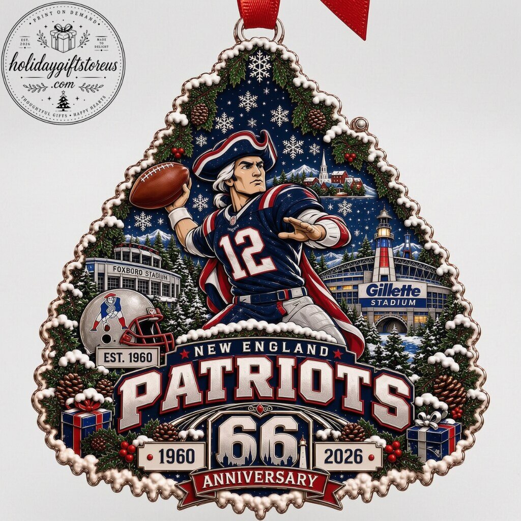 New England Patriots 66th Anniversary Christmas Ornament - Est. 1960 Football Fan Flat Acrylic Tree Decoration