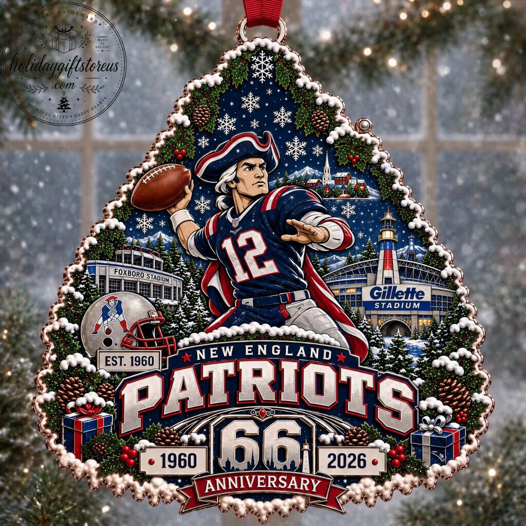 New England Patriots 66th Anniversary Christmas Ornament - Est. 1960 Football Fan Flat Acrylic Tree Decoration Patriots 66th Anniversary Christmas Ornament - Est. 1960 Football Fan Acrylic – image 2 of 3