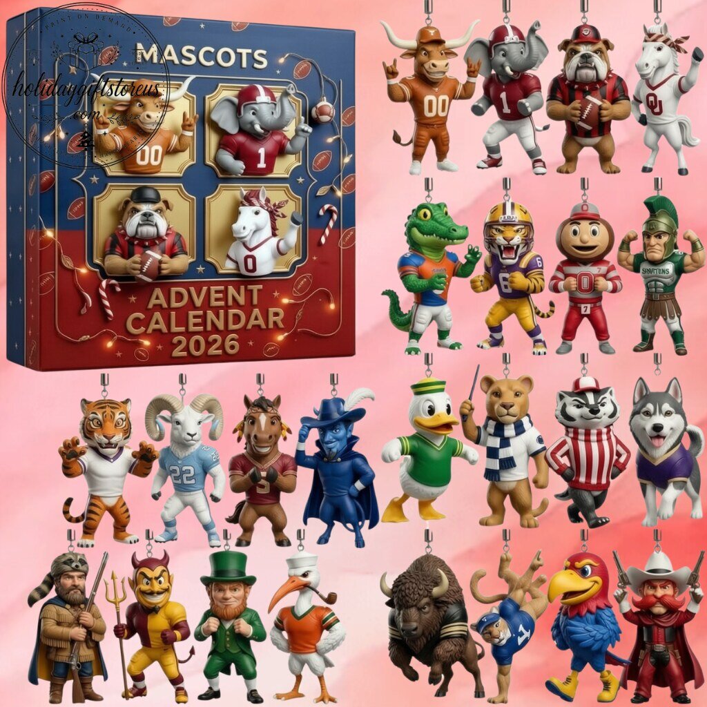 College Football Mascots Advent Calendar 2026 – 24-Day NCAA Team Mascot Acrylic Ornaments Box