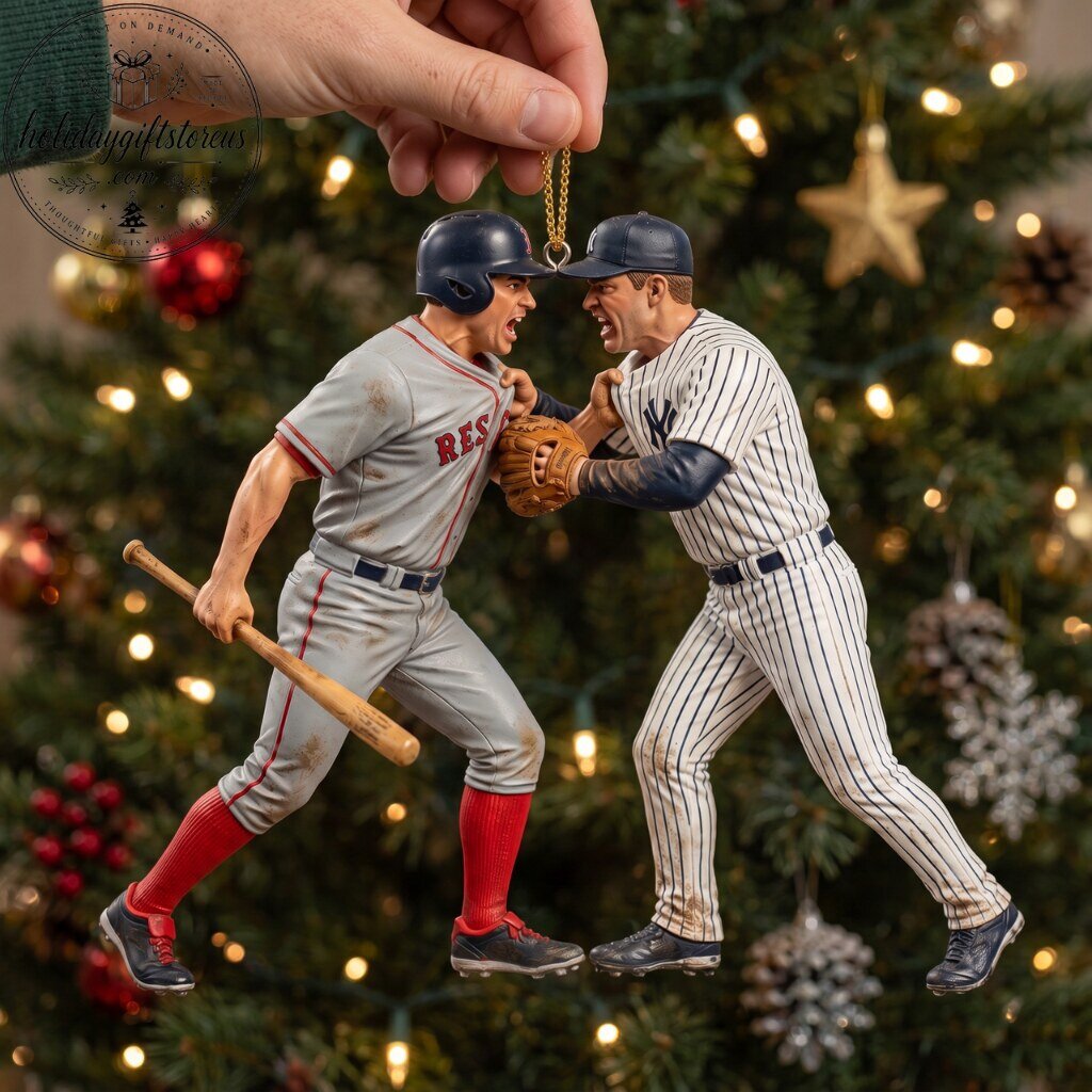 Yankees vs Red Sox Rivalry Baseball Christmas Ornament - Flat Acrylic Sports Fan Tree Decoration