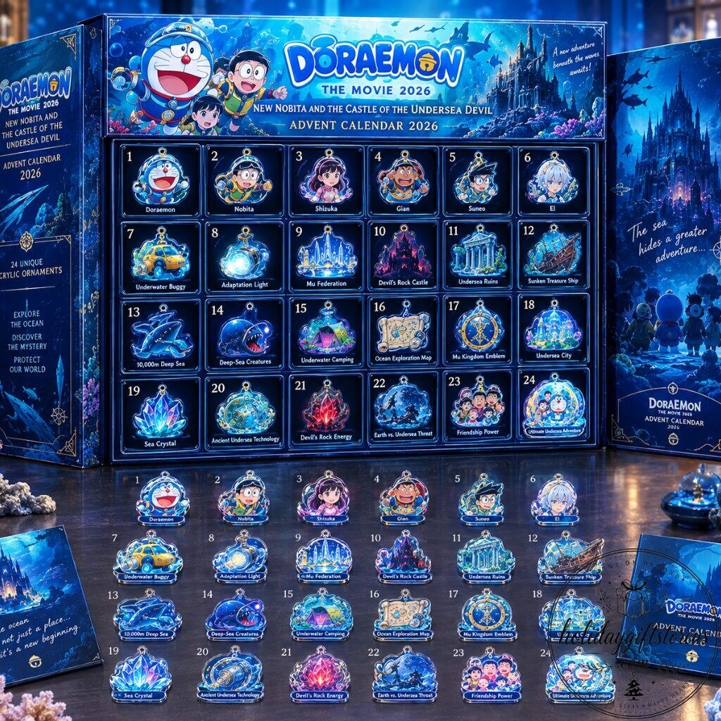 Doraemon The Movie 2026 New Nobita and the Castle of the Undersea Devil Advent Calendar - 24 Days Flat Acrylic Ornaments Box
