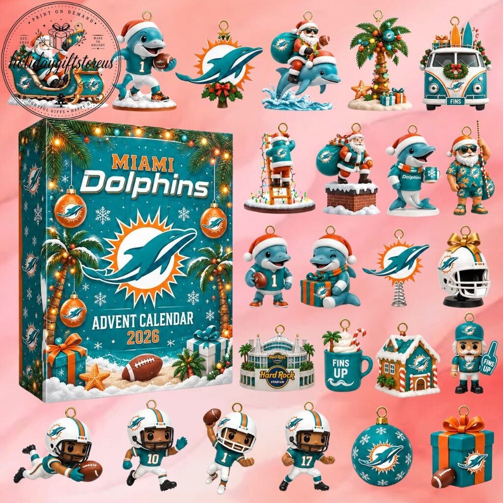 Miami Dolphins Advent Calendar 2026 - 24 Days Flat Acrylic Ornaments Box