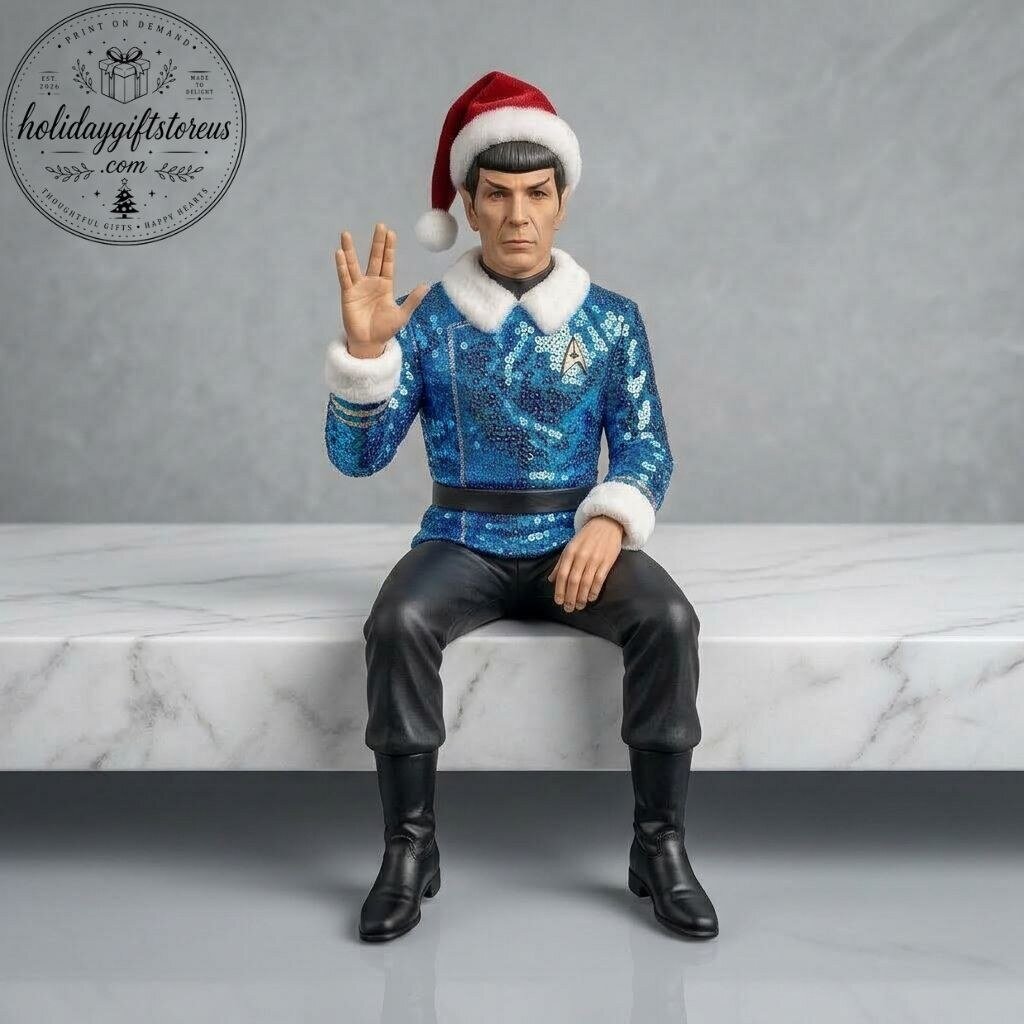 Star Trek Spock Christmas Shelf Sitter Figurine - Santa Hat Blue Uniform Holiday Statue