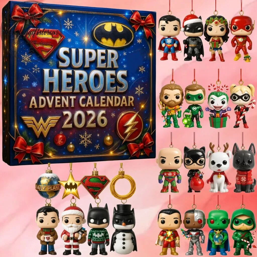 DC Super Heroes Advent Calendar 2026 — 24 Days Flat Acrylic Ornaments Box 24-Day Christmas Countdown Advent Calendar - DC Comics Super Heroes Acryli