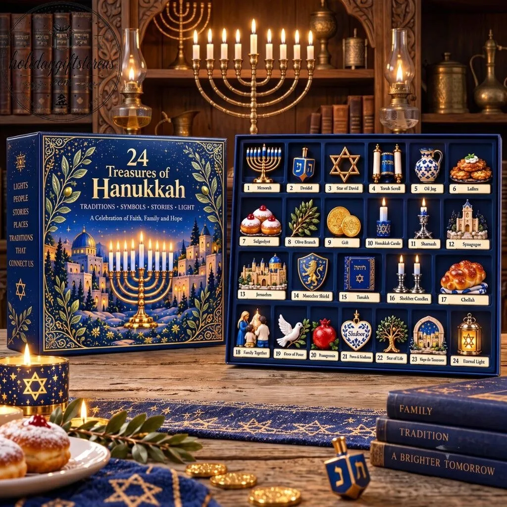 24 Treasures of Hanukkah Advent Calendar - 24 Days Flat Acrylic Ornaments Box