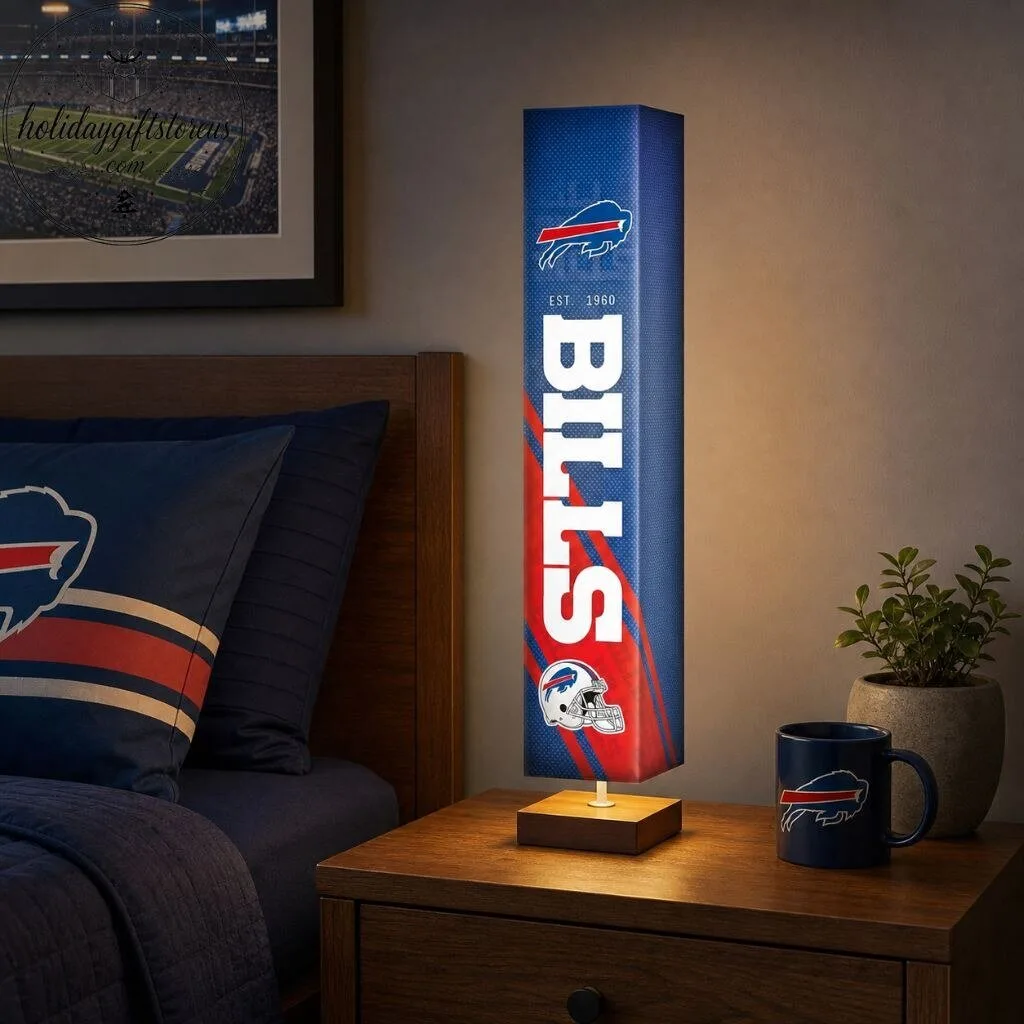 Buffalo Bills Tall Column Table Lamp - Football Fan Bedroom Bedside Desk Light