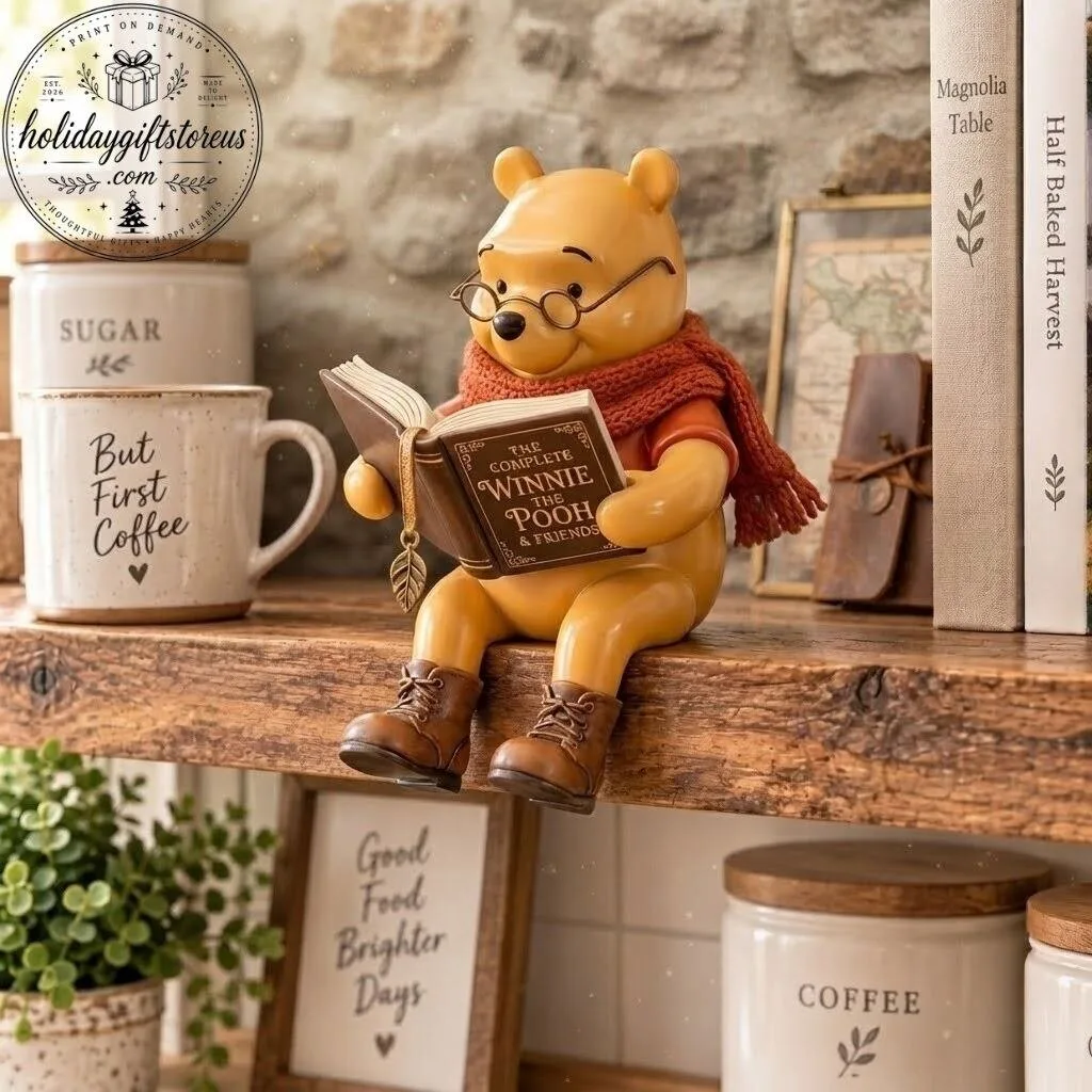Winnie The Pooh Reading Book Figurine - Shelf Sitter Desk Statue Decor