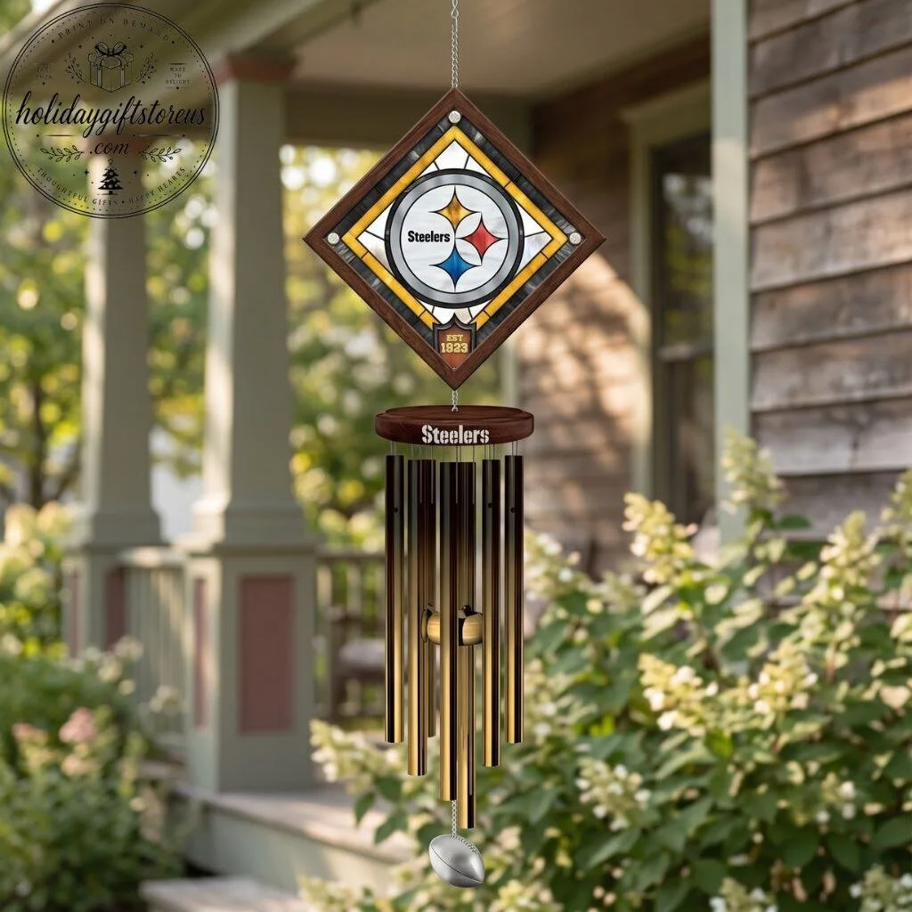Pittsburgh Football Stained Glass Wind Chimes - Outdoor Garden Hanging Decor 2 Pittsburgh Football Stained Glass Wind Chimes - Outdoor Garden Hanging Decor