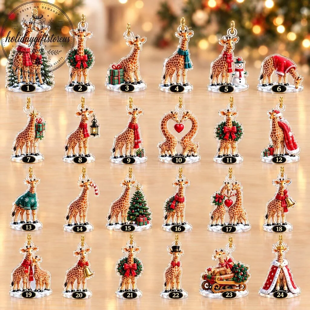 Giraffe Christmas Advent Calendar - 24 Days Collectible Acrylic Ornaments Countdown Box 8 Giraffe Christmas Advent Calendar - 24 Days Collectible Acrylic Ornaments Countdown Box