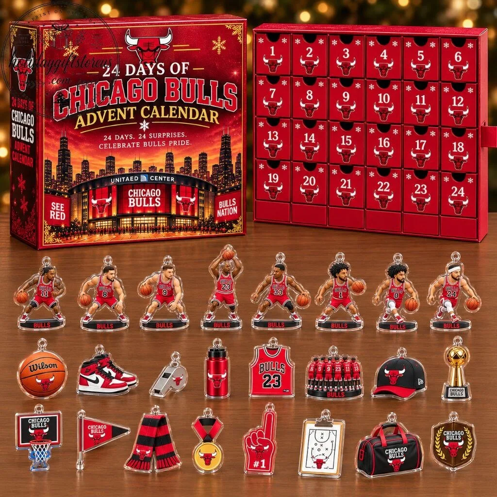 Chicago Bulls Christmas Advent Calendar - 24 Days 2D Flat Acrylic Ornaments Countdown Box