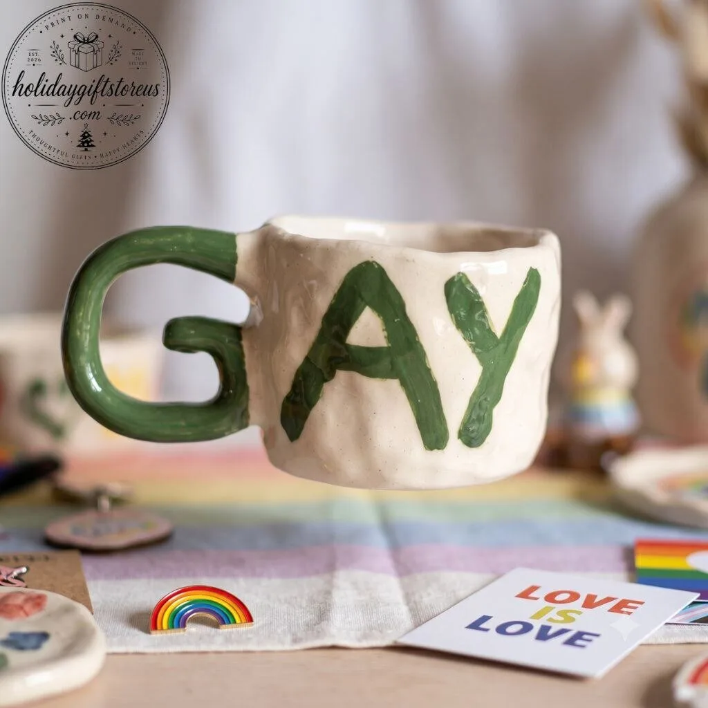 Gay Pride Ceramic Mug - Handmade Style LGBTQ Coffee Cup