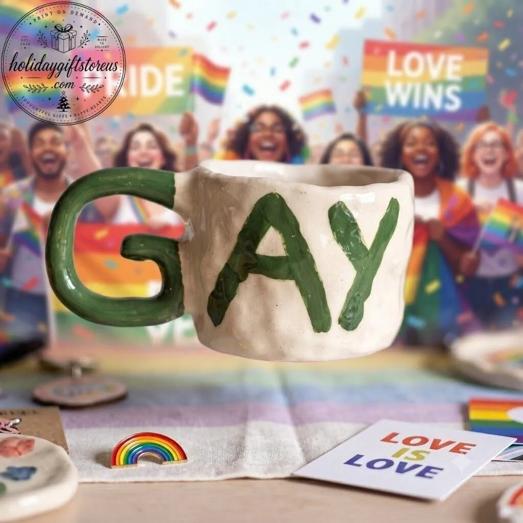 Gay Pride Ceramic Mug - Handmade Style LGBTQ Coffee Cup 7 Gay Pride Ceramic Mug - Handmade Style LGBTQ Coffee Cup