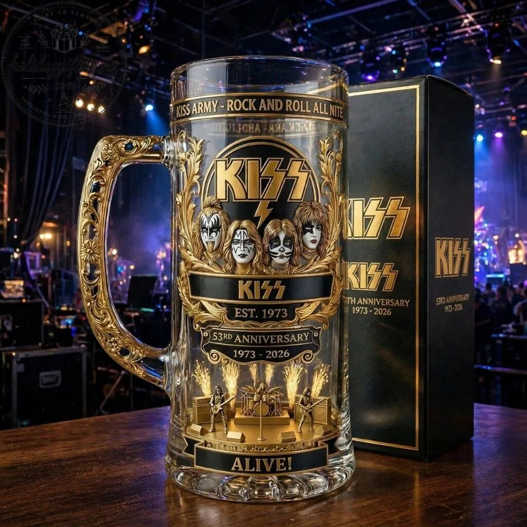 KISS Band 53rd Anniversary Beer Mug - 1973-2026 Rock & Roll All Nite Glass