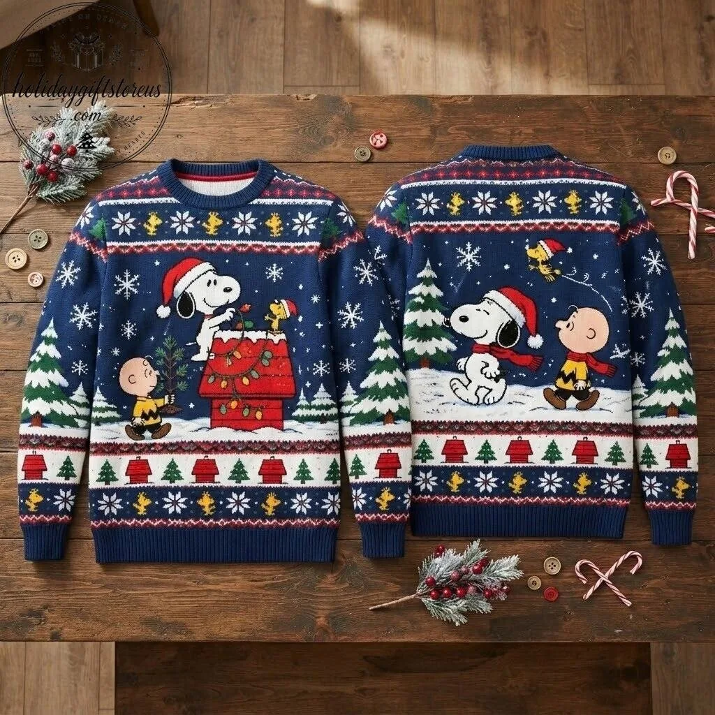 Snoopy & Charlie Brown Ugly Christmas Sweater - Peanuts Holiday Ugly Jumper