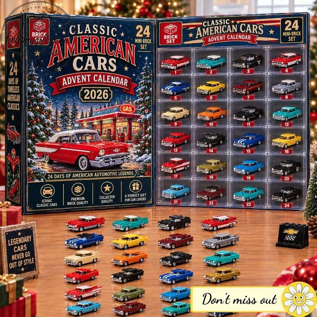 Classic American Cars 2026 Christmas Mini LEGO Advent Calendar - 24 Mini-Brick Set Collector Box