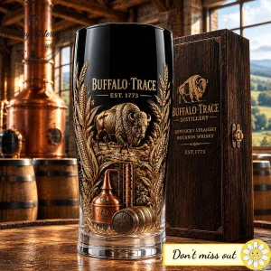 Buffalo Trace Bourbon Glass No Wooden Box Vintage Distillery Whiskey Glassware Gift Set 2