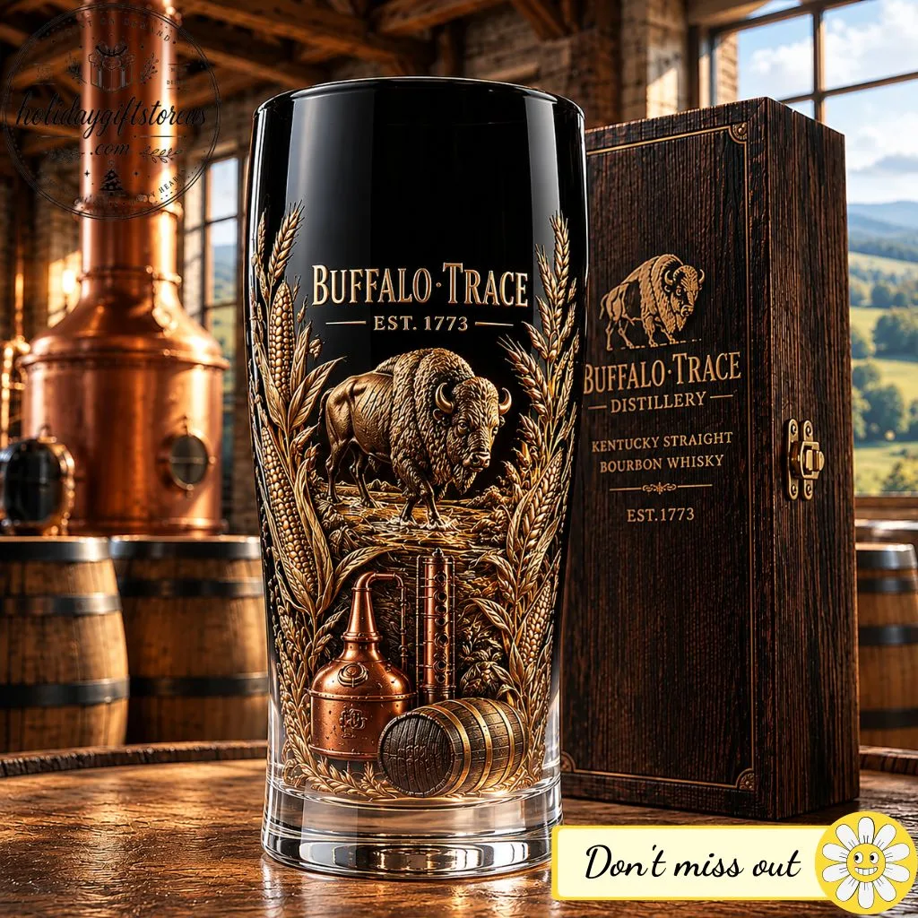 Buffalo Trace Bourbon Print Glass (No Wooden Box) - Vintage Distillery Whiskey Glassware Gift Set