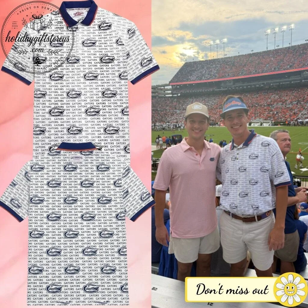 Florida Gators All-Over Logo Print Men's Polo Shirt – Game Day Golf Shirt