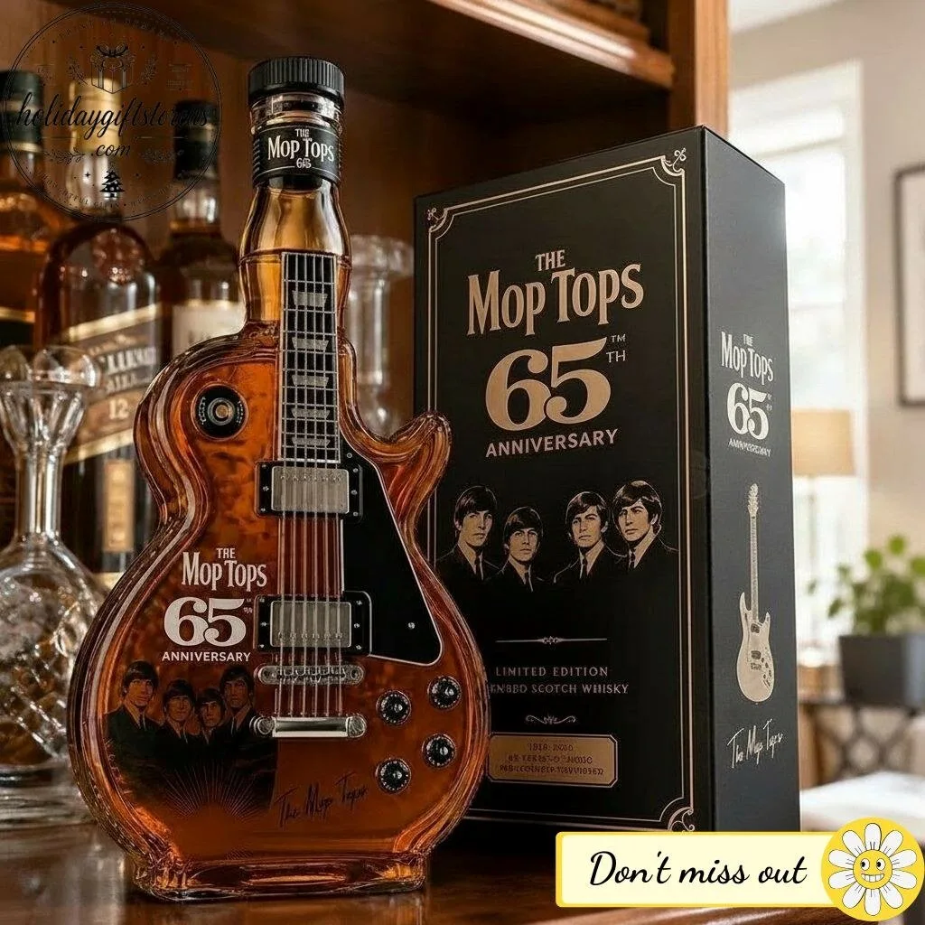 "Celebrate with Limited Edition Decanters and Starbucks Holiday Collectibles" 51 The Mop Tops 65th Anniversary Guitar Shaped Decanter Whiskey Bottle (No Box) – Commemorative Rock Band Bottle Set