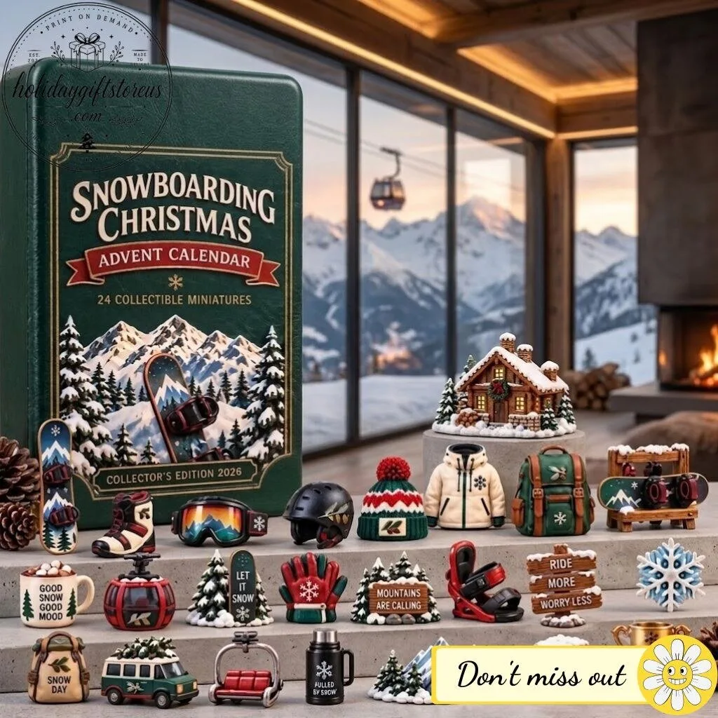 Snowboarding Christmas Advent Calendar 2026 – 24 Days Acrylic Ornament Mini Winter Sports Collectibles Box