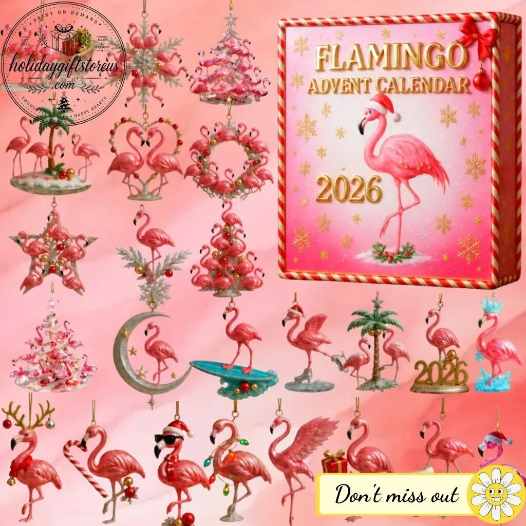 Flamingo Advent Calendar 2026 – 24 Days Tropical Pink Bird Christmas Ornaments Gift Box