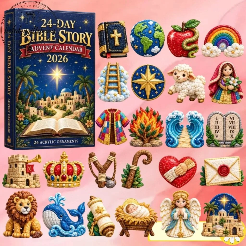 24-Day Bible Story Advent Calendar 2026 – 24 Acrylic Christian Ornaments Box Set