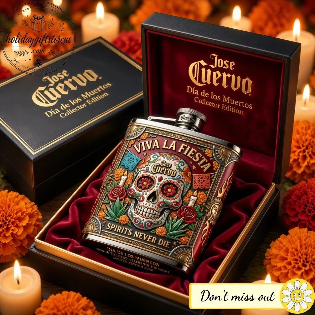 Jose Cuervo Dia de los Muertos Collector Edition Hip Flask – Sugar Skull Tequila Flask (No Box)