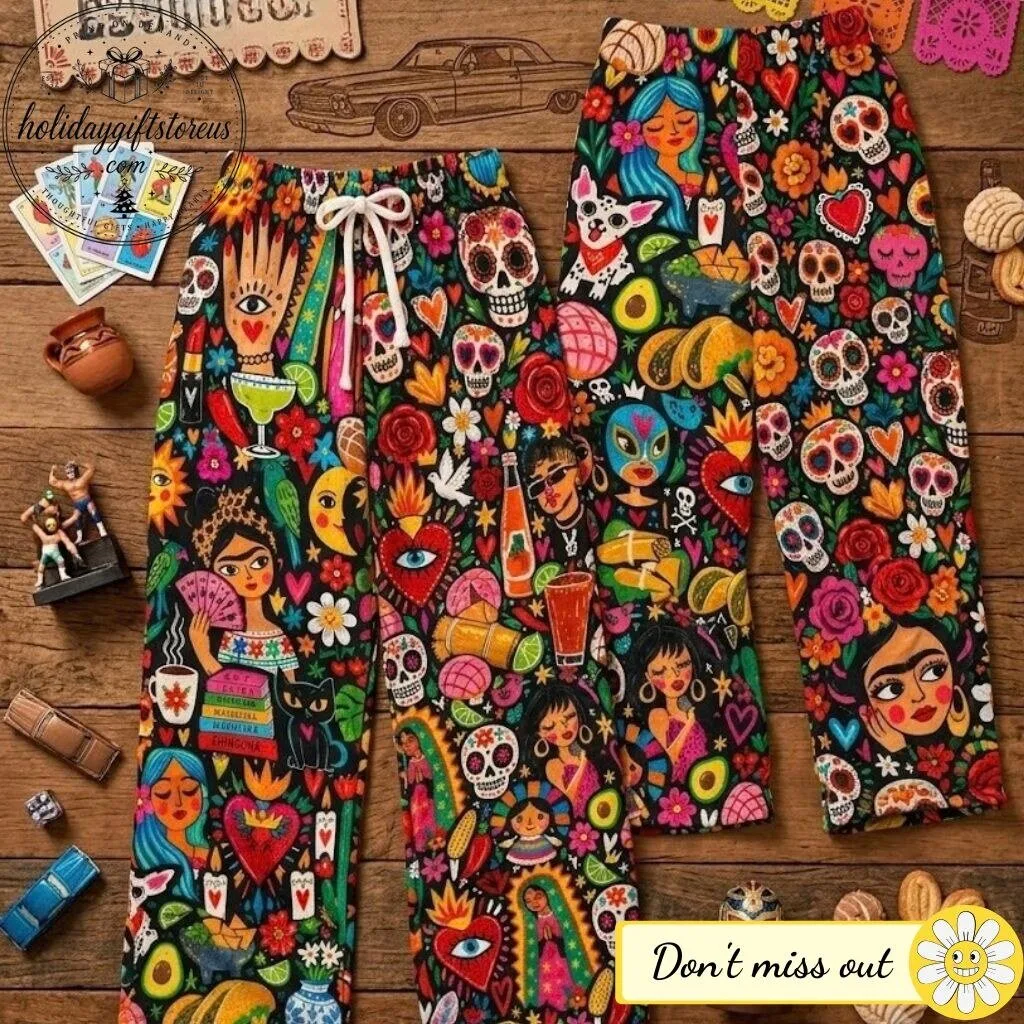 Dia de los Muertos Sugar Skull Pants – Mexican Folk Art Lounge Pants