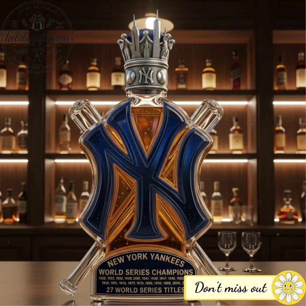 New York Yankees 27 World Series Titles Crystal Whiskey Decanter – MLB NY Logo Liquor Bottle