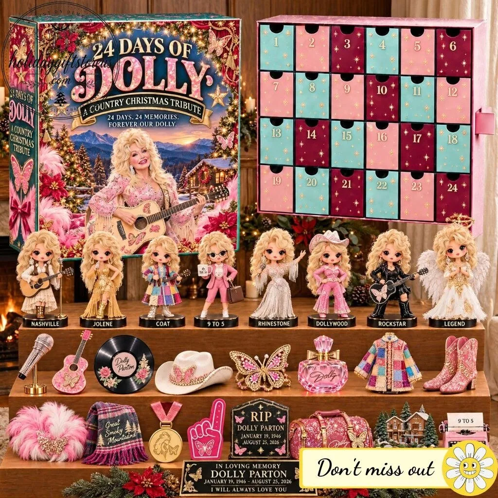 Dolly Parton Country Christmas Advent Calendar – 24 Days Collectible Acrylic Ornament Dolls Box