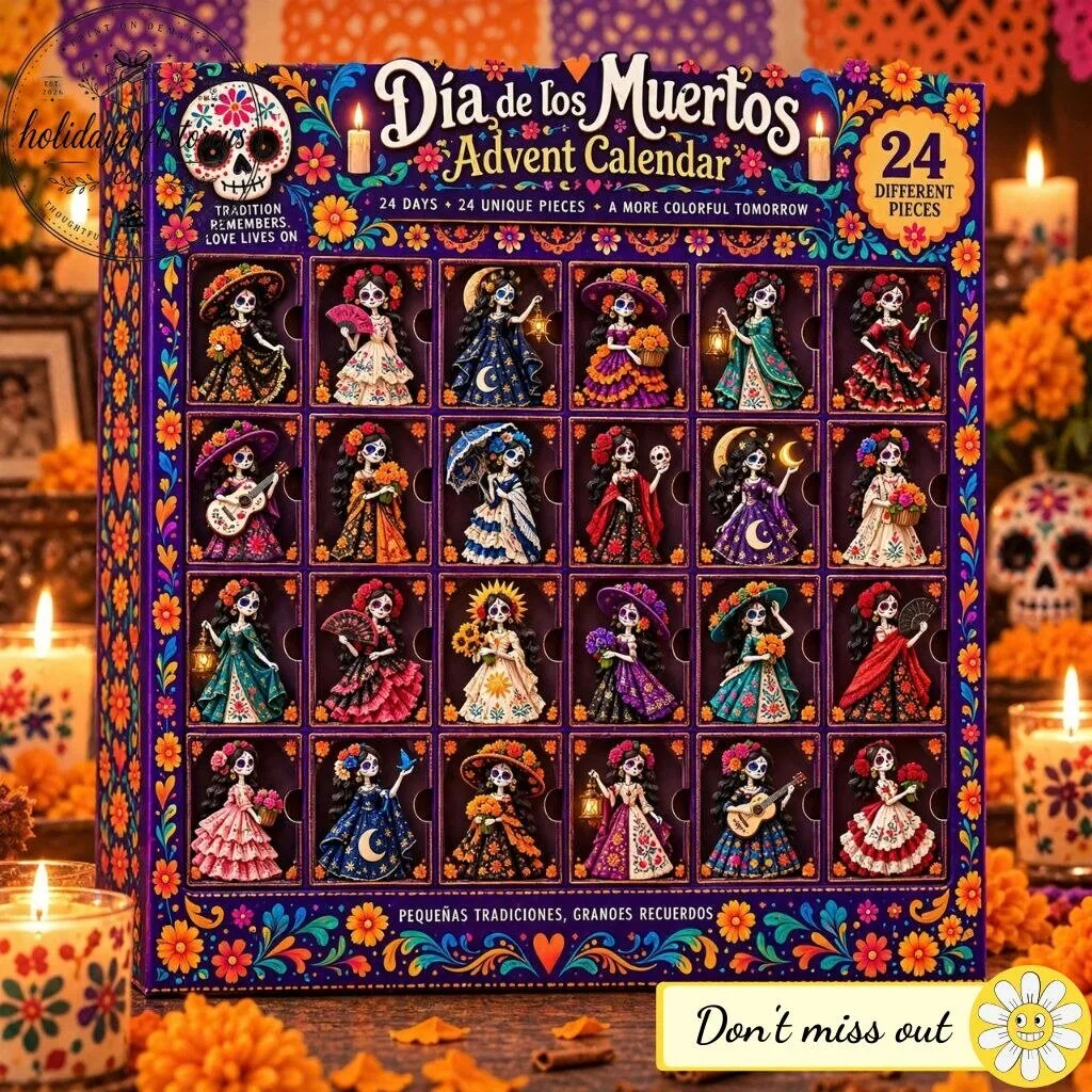 Dia de los Muertos Advent Calendar – 24 Unique Sugar Skull Acrylic Ornament Box