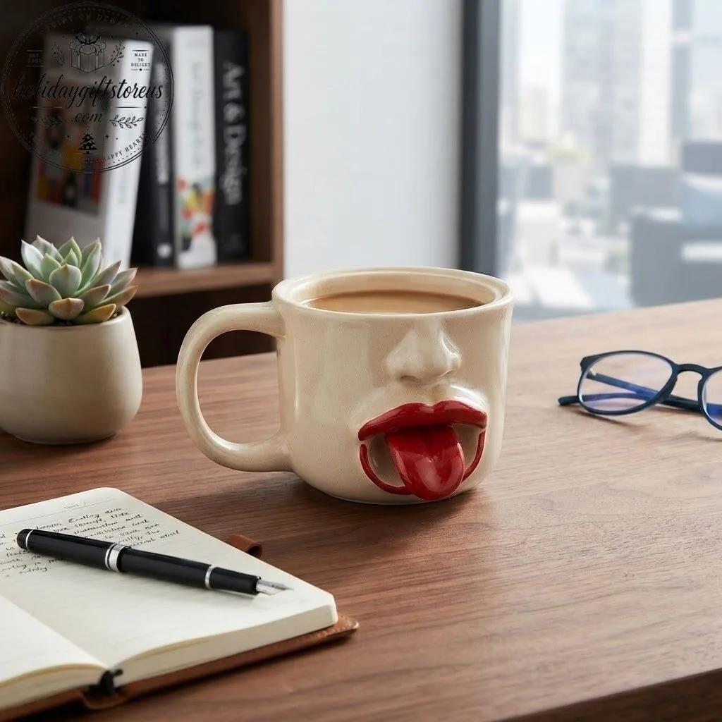 Funny Face Coffee Cup Red Lips Tongue Ceramic Mug 2026