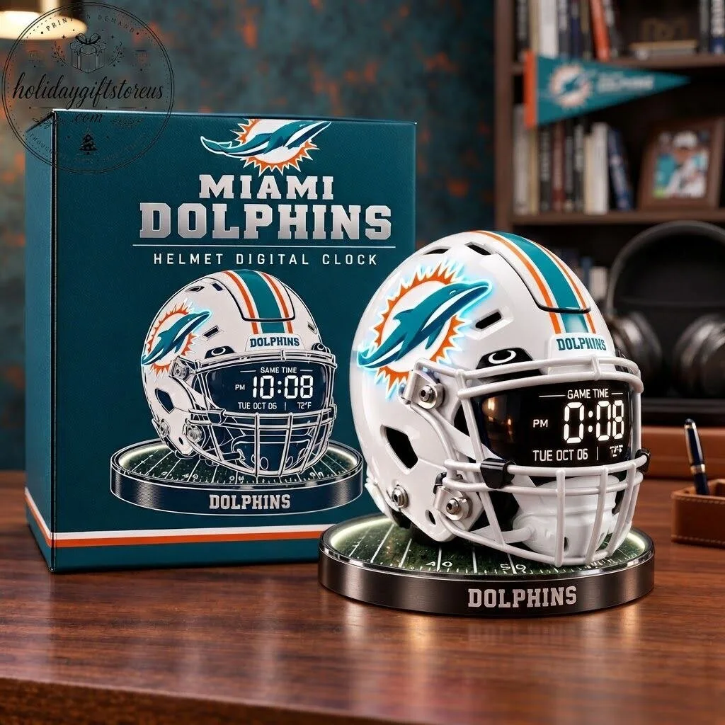Miami Dolphins Helmet Clock 2026 – Desk Decor
