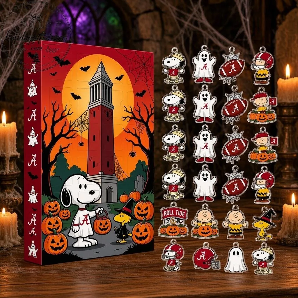Alabama Crimson Tide Halloween Advent Calendar - Peanuts Snoopy Countdown Box with Acrylic Charms