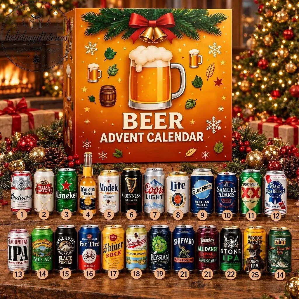 Christmas Beer Advent Calendar Box - 24 Day Acrylic Ornament Holiday Craft Beer Countdown Gift Box